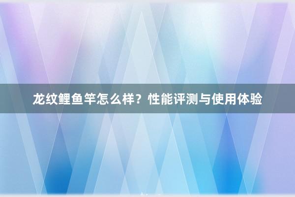 龙纹鲤鱼竿怎么样？性能评测与使用体验